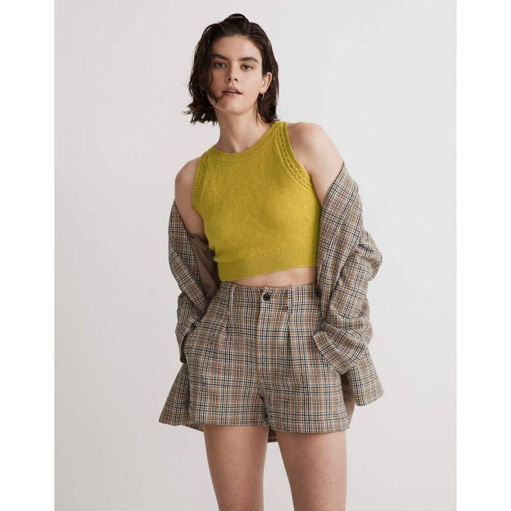 Madewell Crop Sweater Tank Top Women's XS Green Knit Sleeveless Cotton Crew Neck